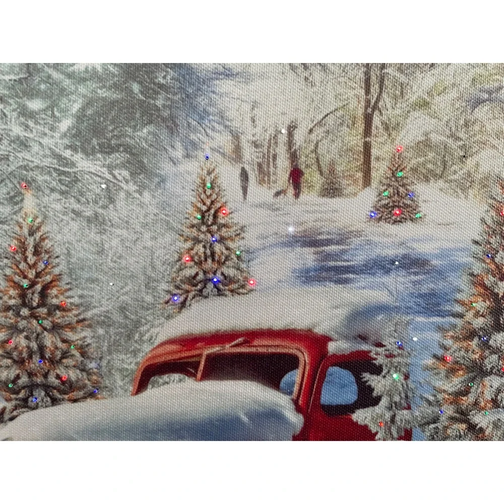 2 Celebrate Life Gallery LED Lighted Canvas Print Red Truck Snowy Forest Holiday